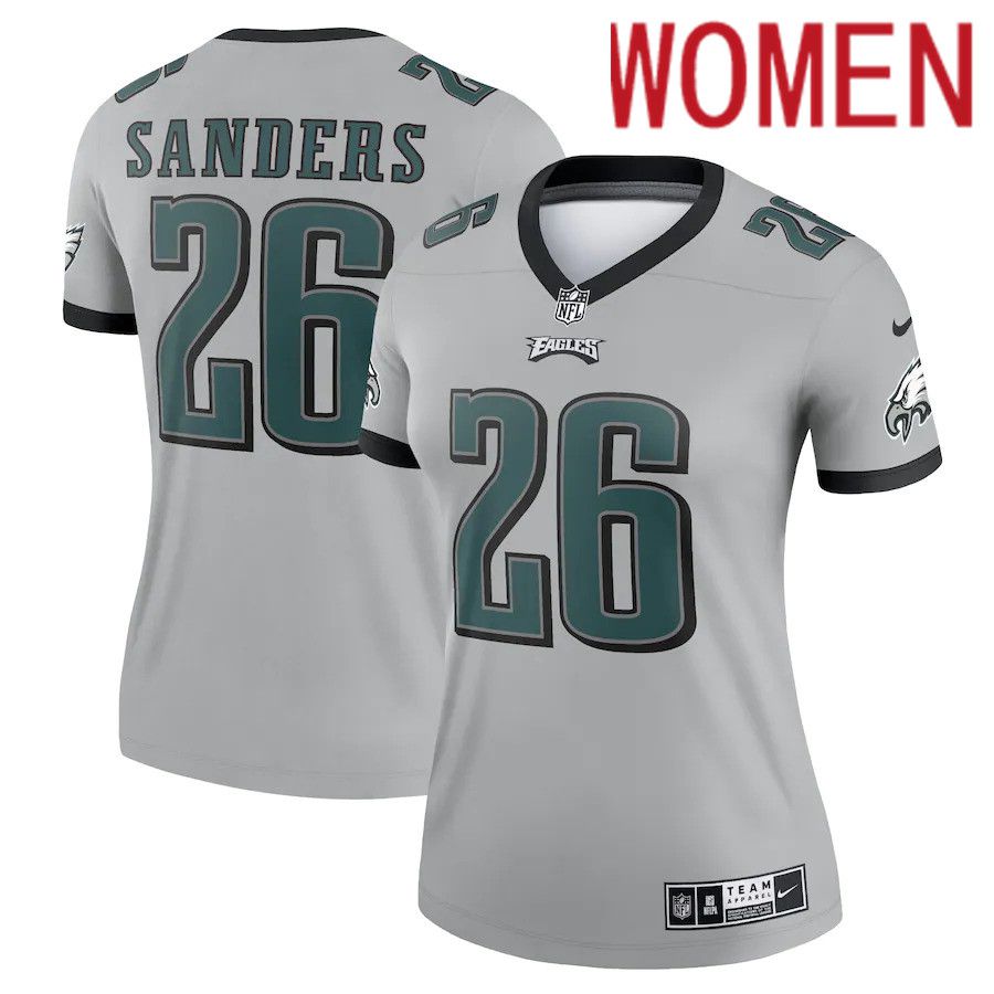 Women Philadelphia Eagles #26 Miles Sanders Nike Silver Inverted Legend NFL Jersey